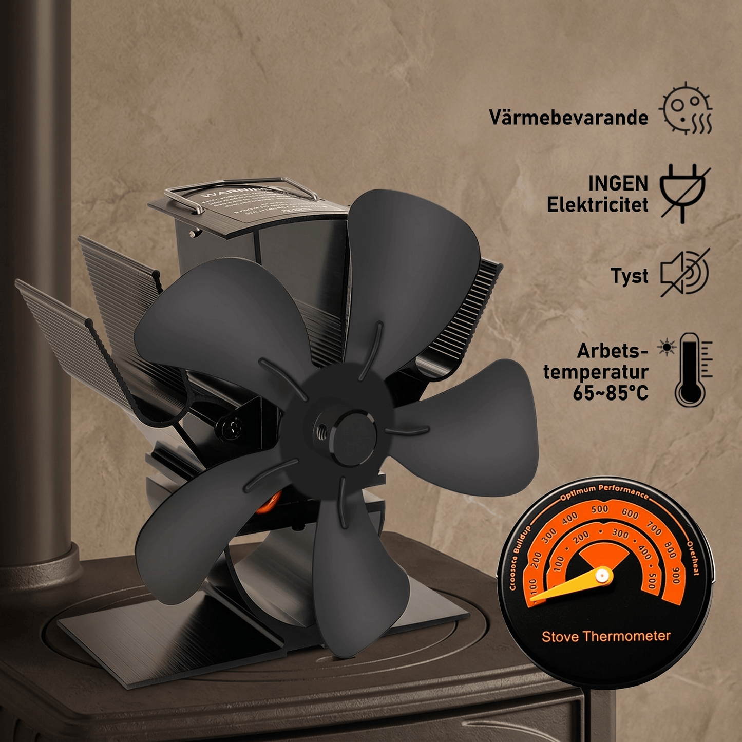 FLORA - Mini ventilateur de cheminée à 5 pales, fonctionnement & silencieux