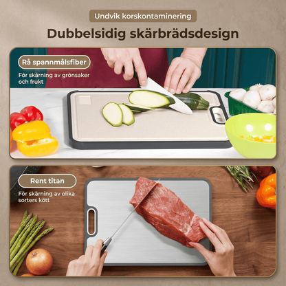 FRODE – Dobbeltsidet skærebræt af titanium og hvedestrå – Antibakterielt skærebræt til rå og tilberedte fødevarer