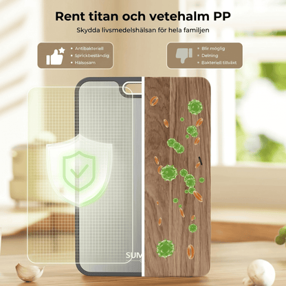 FRODE – Dobbeltsidet skærebræt af titanium og hvedestrå – Antibakterielt skærebræt til rå og tilberedte fødevarer