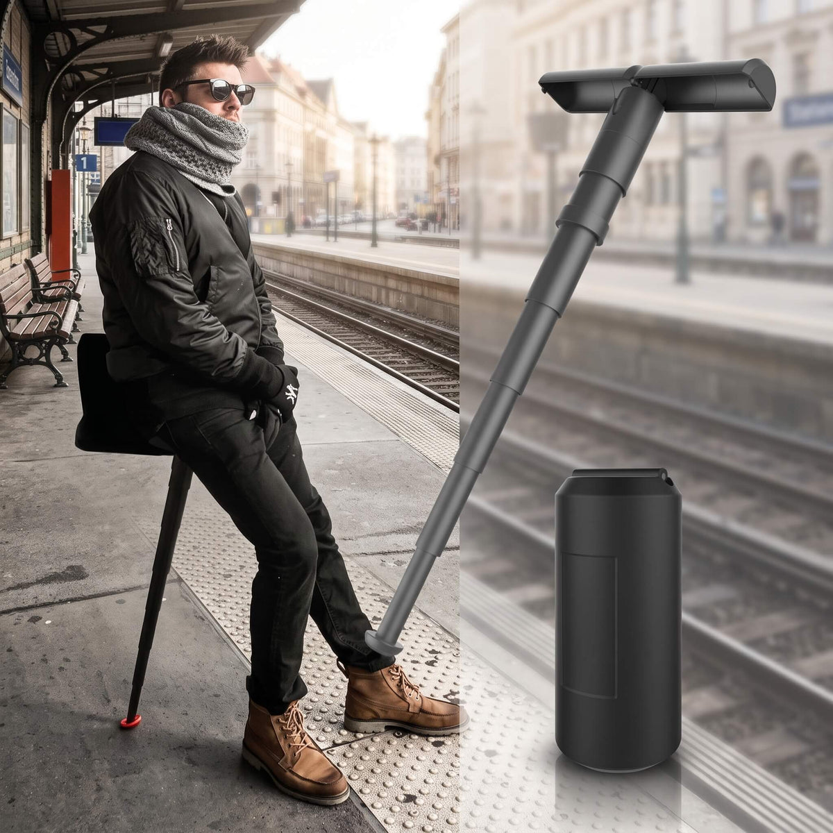 FlexSeat - Tabouret télescopique pliant réglable pour l'extérieur, les voyages et l'usage quotidien