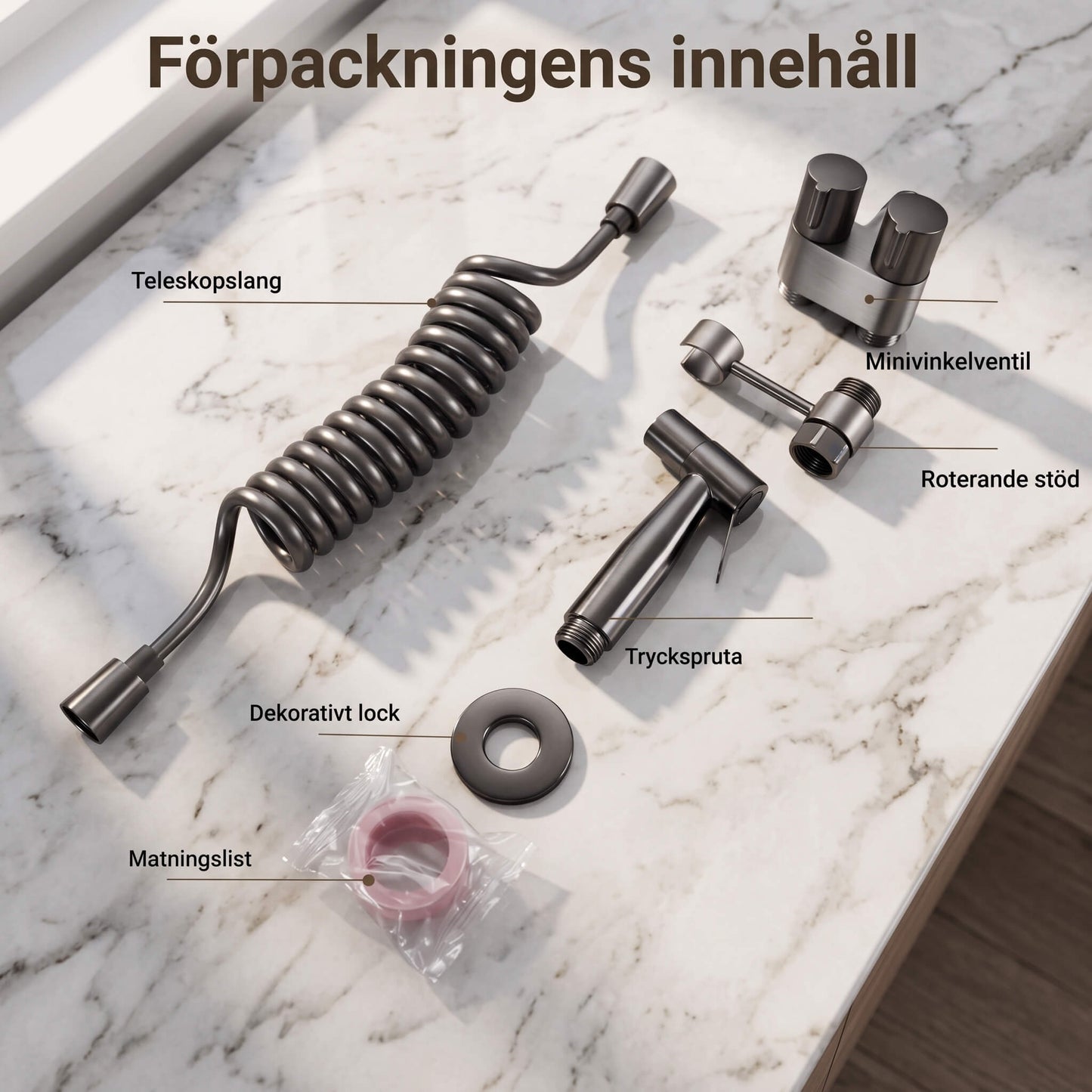 FlushEase – Handdusch för Toalett med Rostfritt Stål, Dubbla Utgångar & Teleskopslang