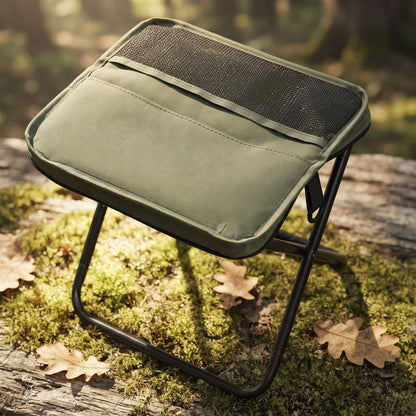 FoldSeat – Kompakt Sammenleggbar Krakk med Bærestropp og Værbestandig Pute for Reiser, Camping og Hverdag