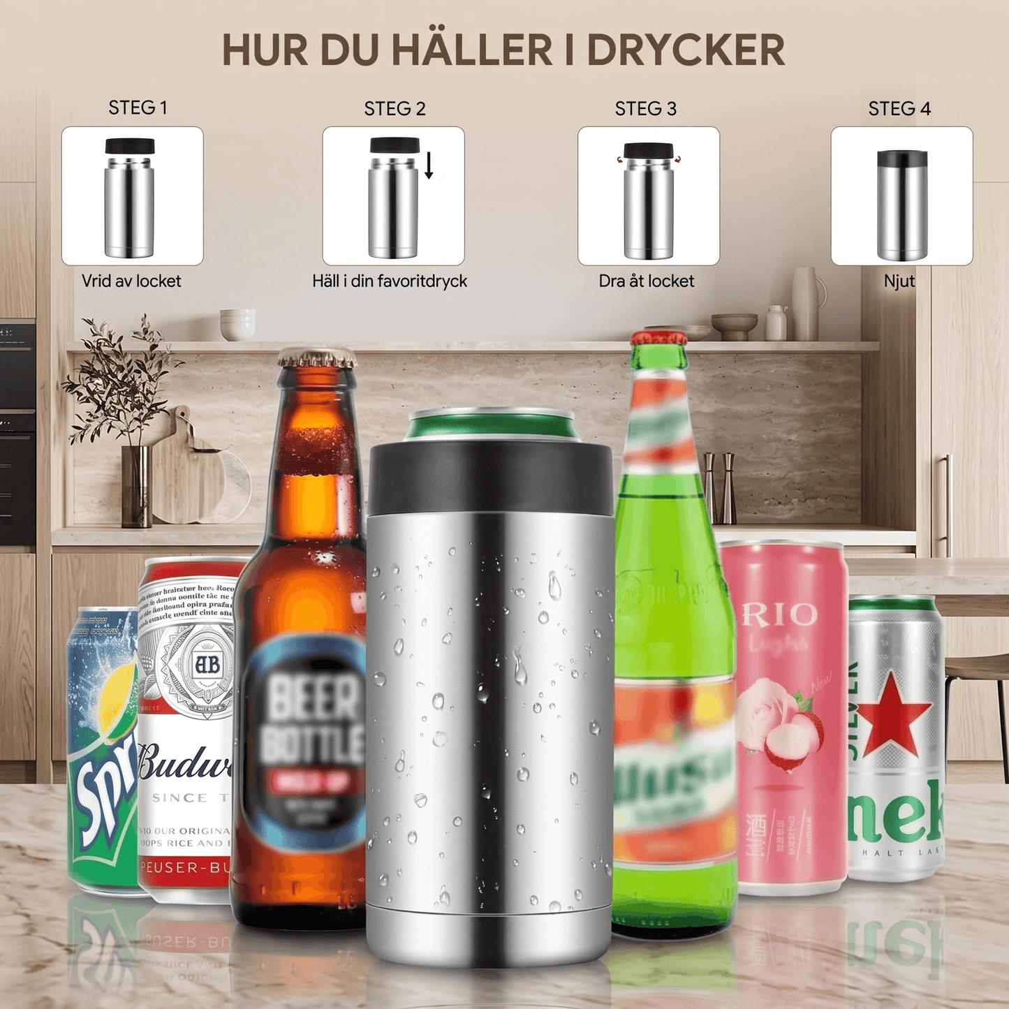 FrostCan – Double-walled Stainless Steel Cooler for 30-35cl Slim Cans & Bottles