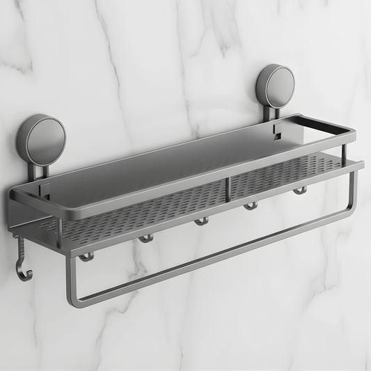 GENEVA– Bohrfreies Badezimmerregal mit Saugnapf aus Aluminium, Wandregal zur Aufbewahrung von Dusche, Waschbecken und Toilette