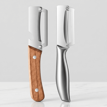 GUDMUND – Éplucheur 2-en-1 à lame courbée en acier inoxydable 3Cr13 et manche en bois – Éplucheur manuel pour fruits et légumes avec tire-bouchon intégré
