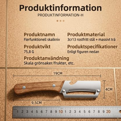 GUDMUND – Éplucheur 2-en-1 à lame courbée en acier inoxydable 3Cr13 et manche en bois – Éplucheur manuel pour fruits et légumes avec tire-bouchon intégré