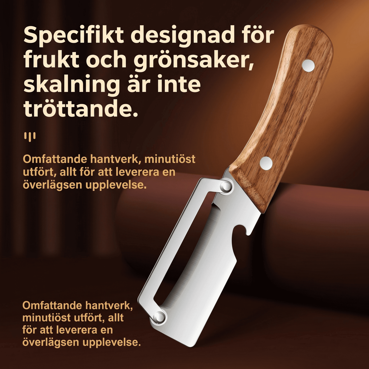 GUDMUND – Éplucheur 2-en-1 à lame courbée en acier inoxydable 3Cr13 et manche en bois – Éplucheur manuel pour fruits et légumes avec tire-bouchon intégré