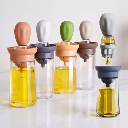 GUSTAV – Oil Bottle With Silicone Brush – Glass Oil Dispenser for Cooking and Grilling
