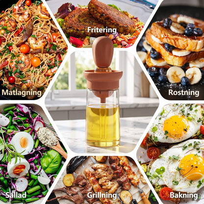 GUSTAV – Oil Bottle With Silicone Brush – Glass Oil Dispenser for Cooking and Grilling