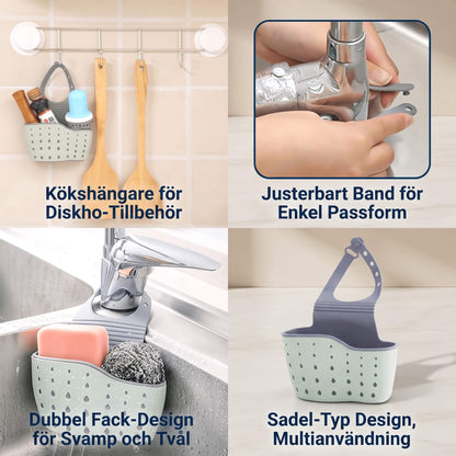 MARGARETA – Hanging Sink Storage with Drainer – Adjustable Sponge Holder and Dish Rack for Tap