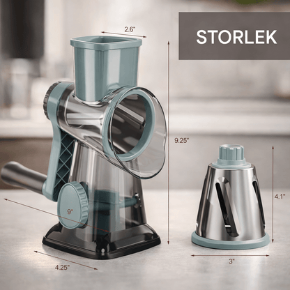 GratePro – 3-i-1 Roterande Rivjärn med Skiv- & Strimlingsfunktion för Ost, Grönsaker och Nötter