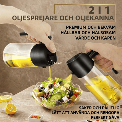 HAKON – 2-i-1 Oljespray och Oljedispenser 500 ml i Livsmedelsgodkänt Glas och PP – Återfyllningsbar Köksflaska