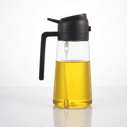 HAKON – 2-i-1 Oljespray och Oljedispenser 500 ml i Livsmedelsgodkänt Glas och PP – Återfyllningsbar Köksflaska