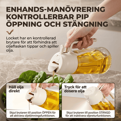 HAKON – 2-i-1 Oljespray och Oljedispenser 500 ml i Livsmedelsgodkänt Glas och PP – Återfyllningsbar Köksflaska