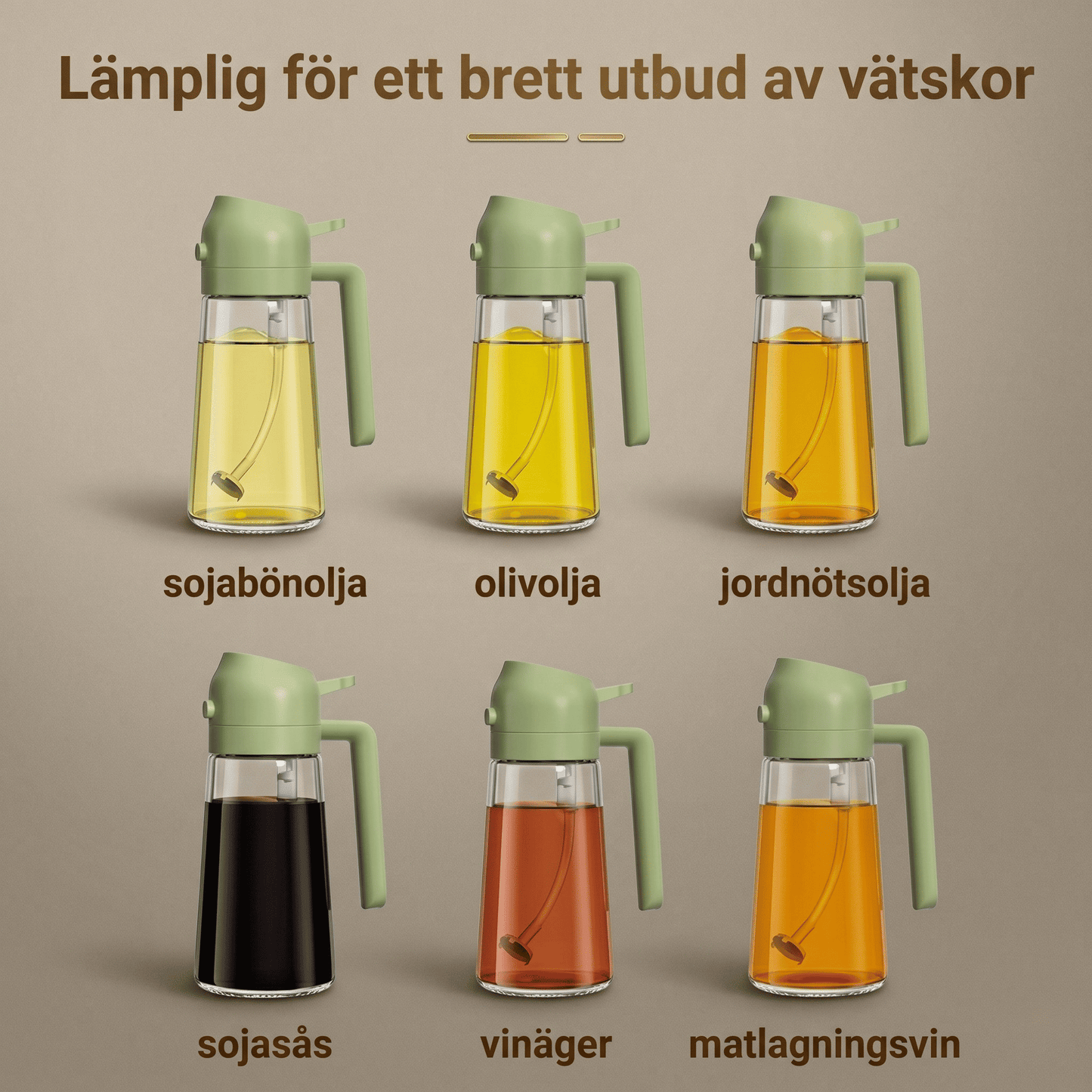 HAKON – 2-i-1 Oljespray och Oljedispenser 500 ml i Livsmedelsgodkänt Glas och PP – Återfyllningsbar Köksflaska