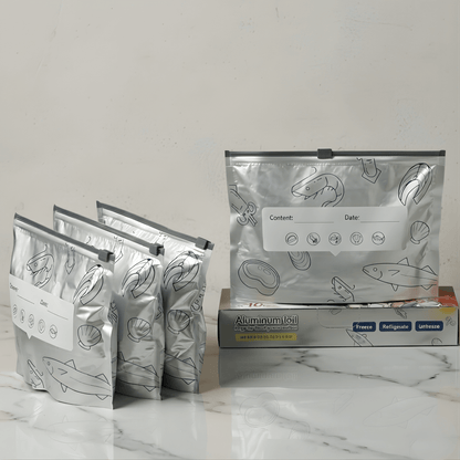 HAZEL – Reusable Eco-Friendly Aluminium Foil Storage Bags for the Fridge & Freezer, Airtight Sealing for Food