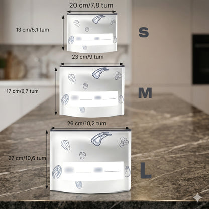 HAZEL – Reusable Eco-Friendly Aluminium Foil Storage Bags for the Fridge & Freezer, Airtight Sealing for Food
