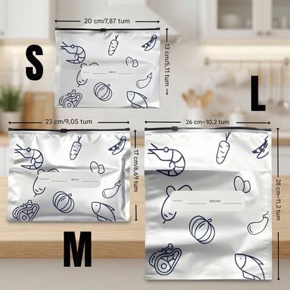 HAZEL – Reusable Eco-Friendly Aluminium Foil Storage Bags for the Fridge & Freezer, Airtight Sealing for Food
