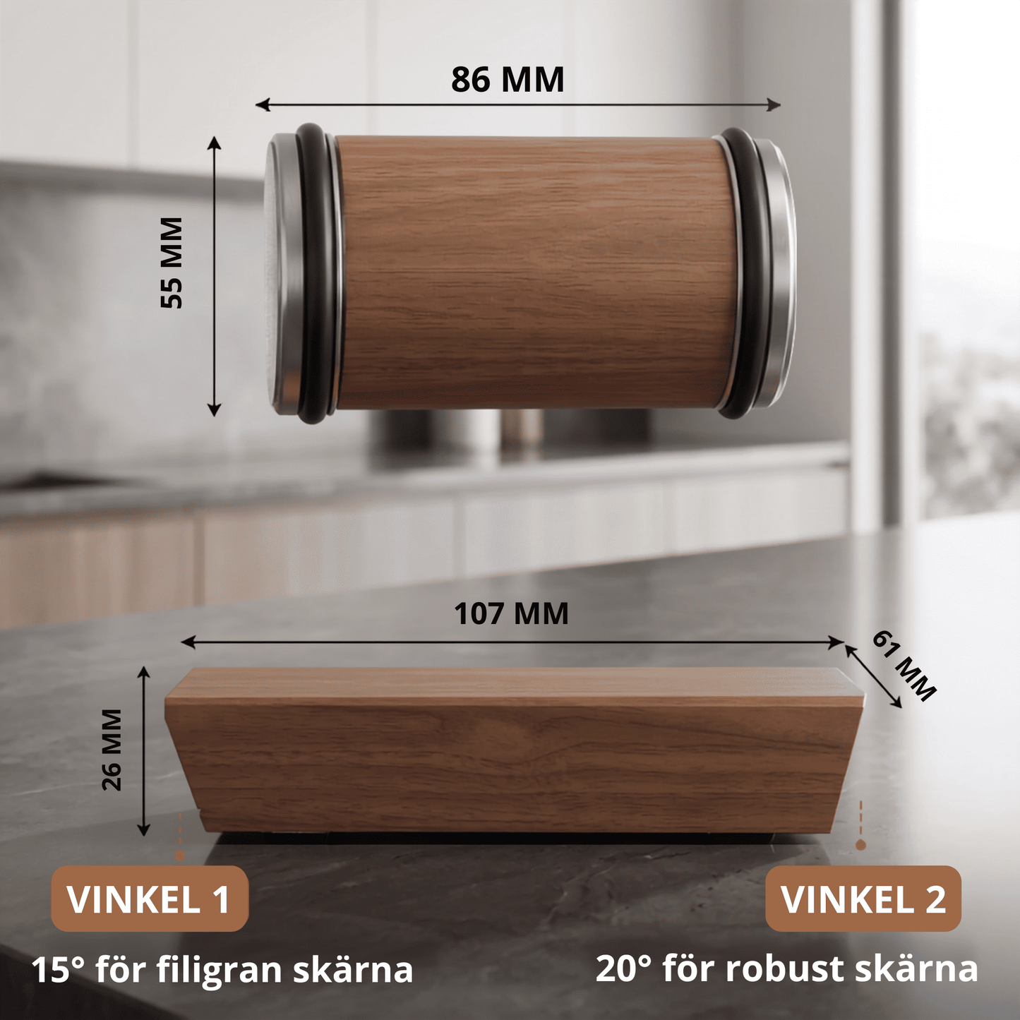 HILMA – Rullande Knivslip med Magnetisk Hållare – Diamantslipsten med 15° och 20° Vinkel för Köksknivar