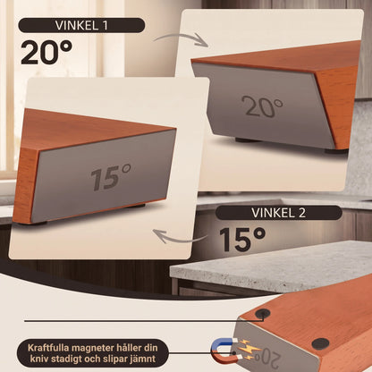 HILMA – Rollende Messenslijper met Magnetische Houder – Diamantslijpsteen met 15° en 20° Hoek voor Keukenmessen