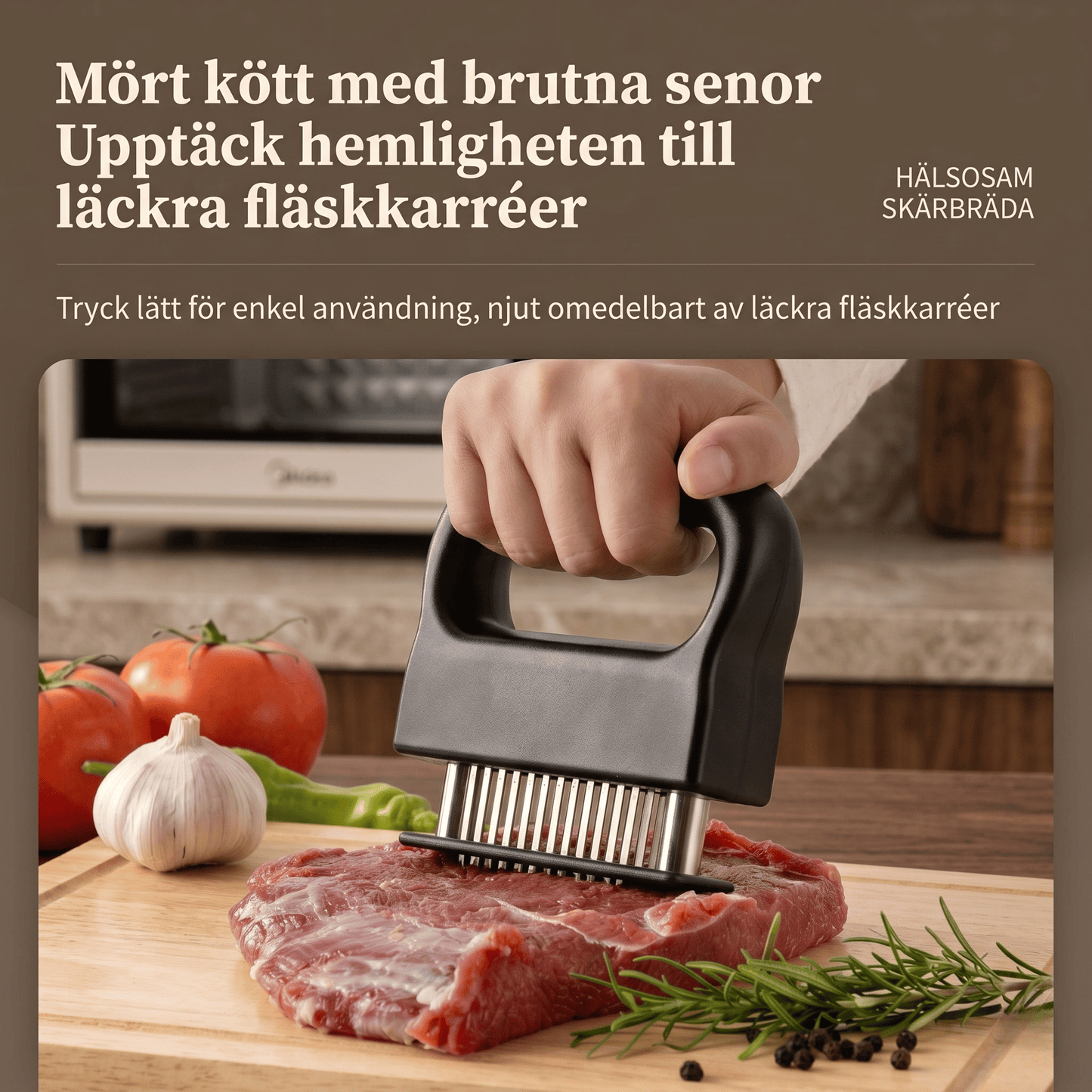 HOLGER – Meat tenderiser with 48 needles and automatic spring-loaded action – Quickly tenderises beef, pork and chicken