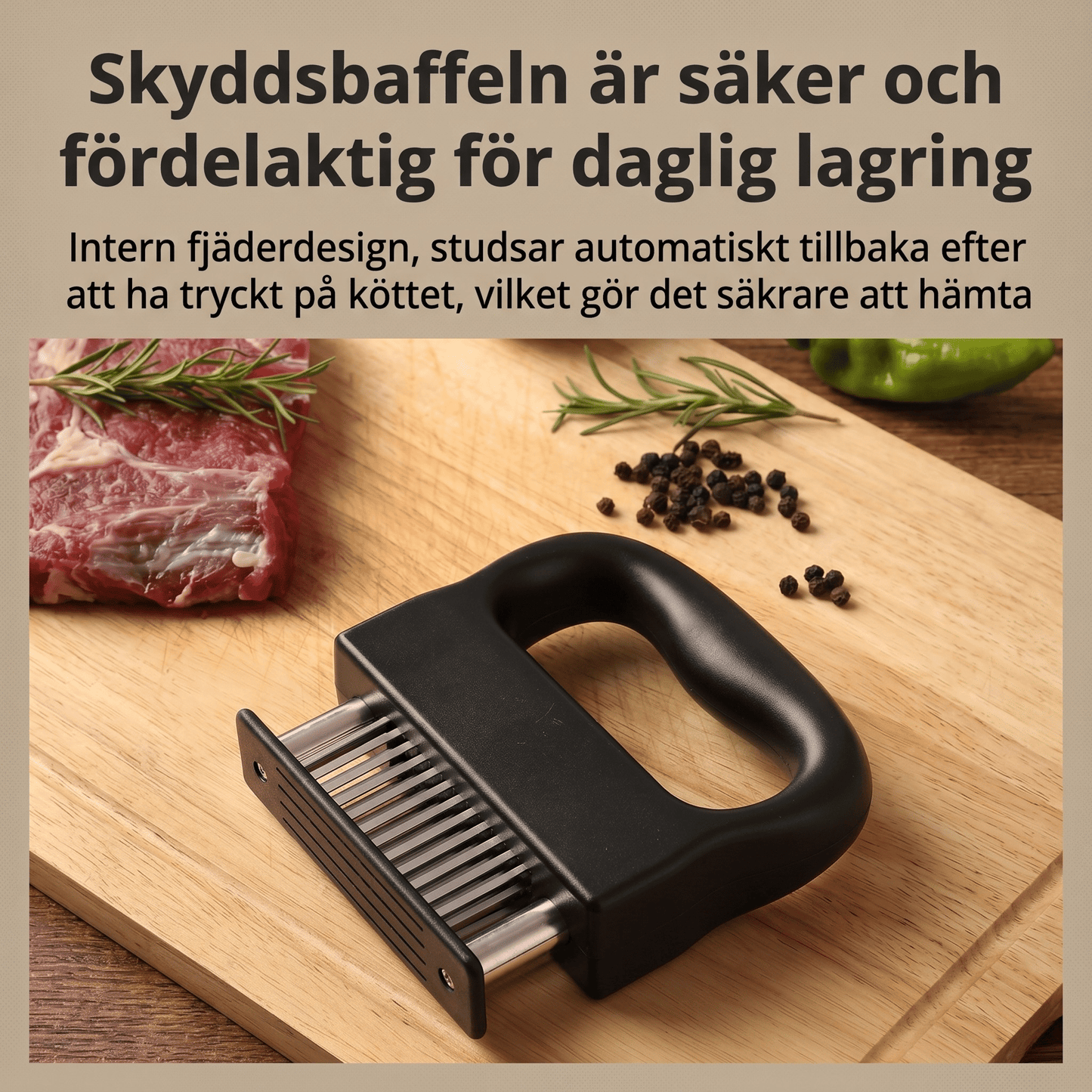 HOLGER – Meat tenderiser with 48 needles and automatic spring-loaded action – Quickly tenderises beef, pork and chicken