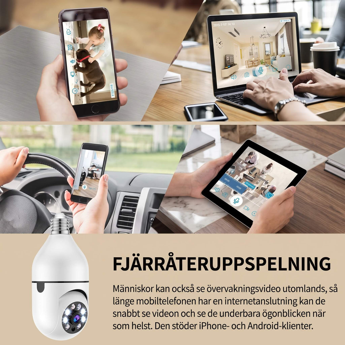 HUGO – Lampunmuotoinen Valvontakamera 360° Panoraamanäkymällä – WiFi-Turvalamppu Yönäöllä ja Kaksisuuntaisella Äänellä