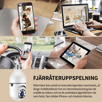 HUGO – Lampunmuotoinen Valvontakamera 360° Panoraamanäkymällä – WiFi-Turvalamppu Yönäöllä ja Kaksisuuntaisella Äänellä