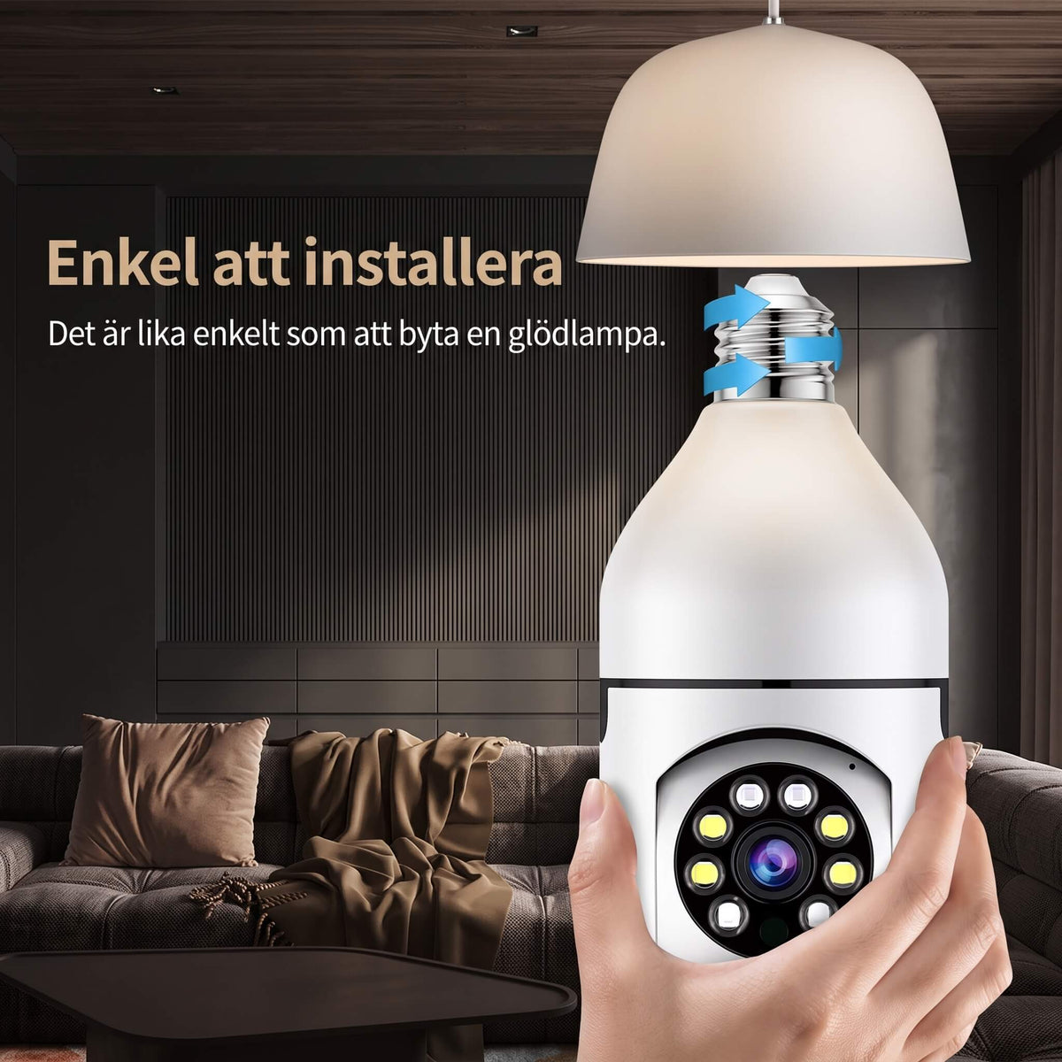 HUGO – Lampunmuotoinen Valvontakamera 360° Panoraamanäkymällä – WiFi-Turvalamppu Yönäöllä ja Kaksisuuntaisella Äänellä