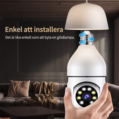 HUGO – Lampunmuotoinen Valvontakamera 360° Panoraamanäkymällä – WiFi-Turvalamppu Yönäöllä ja Kaksisuuntaisella Äänellä
