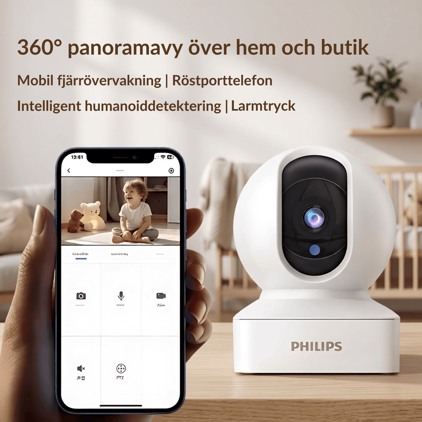 HomeGuard – Smart Övervakningskamera med 360° Panoramavy, WiFi & Tvåvägsljud