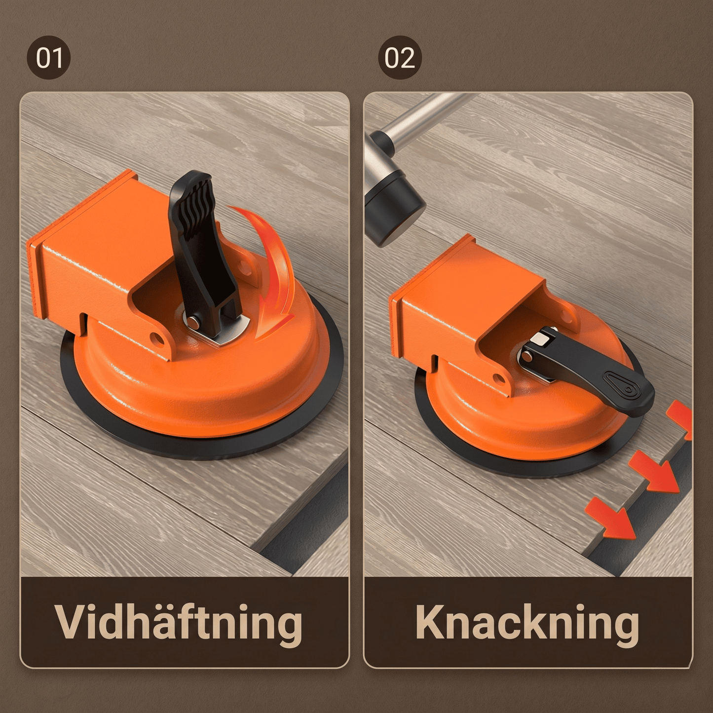 JARL – Bodenwerkzeug mit starker Saugnapf und schalldämpfendem Filzkissen – Zum Schließen von Bodenfugen bei Laminat, Holz und LVP