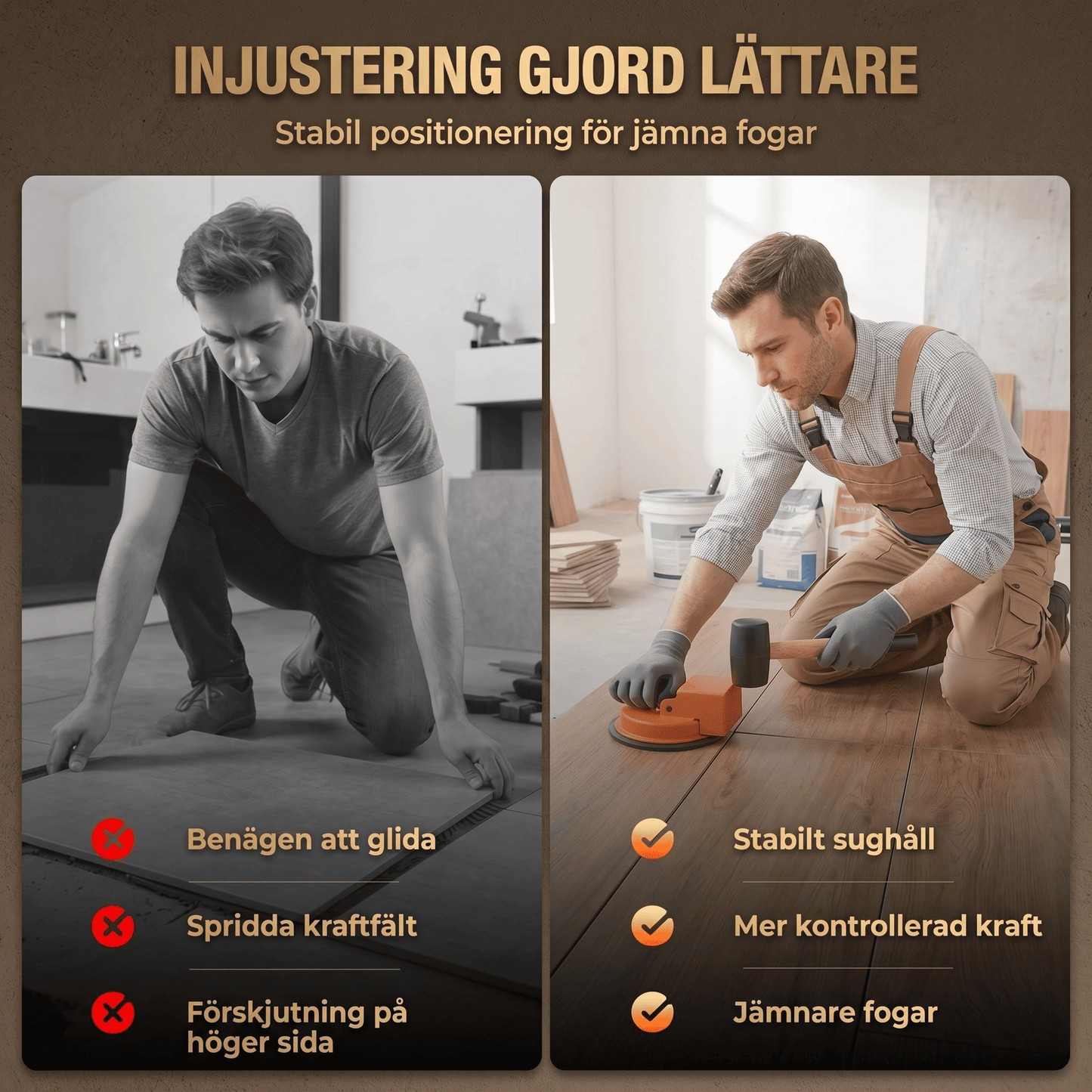 JARL – Bodenwerkzeug mit starker Saugnapf und schalldämpfendem Filzkissen – Zum Schließen von Bodenfugen bei Laminat, Holz und LVP