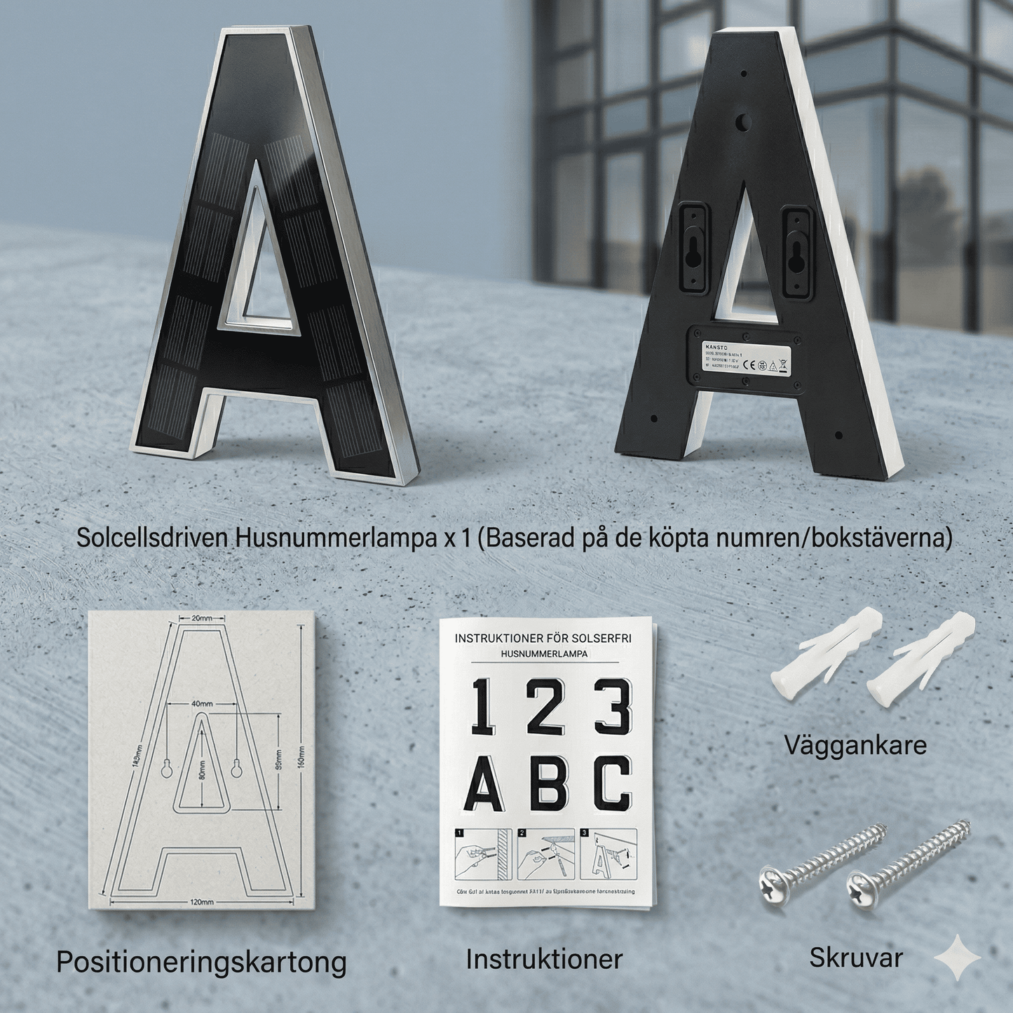 JASPER - Solarbetriebene Nummernleuchte für Haus, Hotel, Geschäft & Briefkasten mit IP44, Sensor und einfacher Montage
