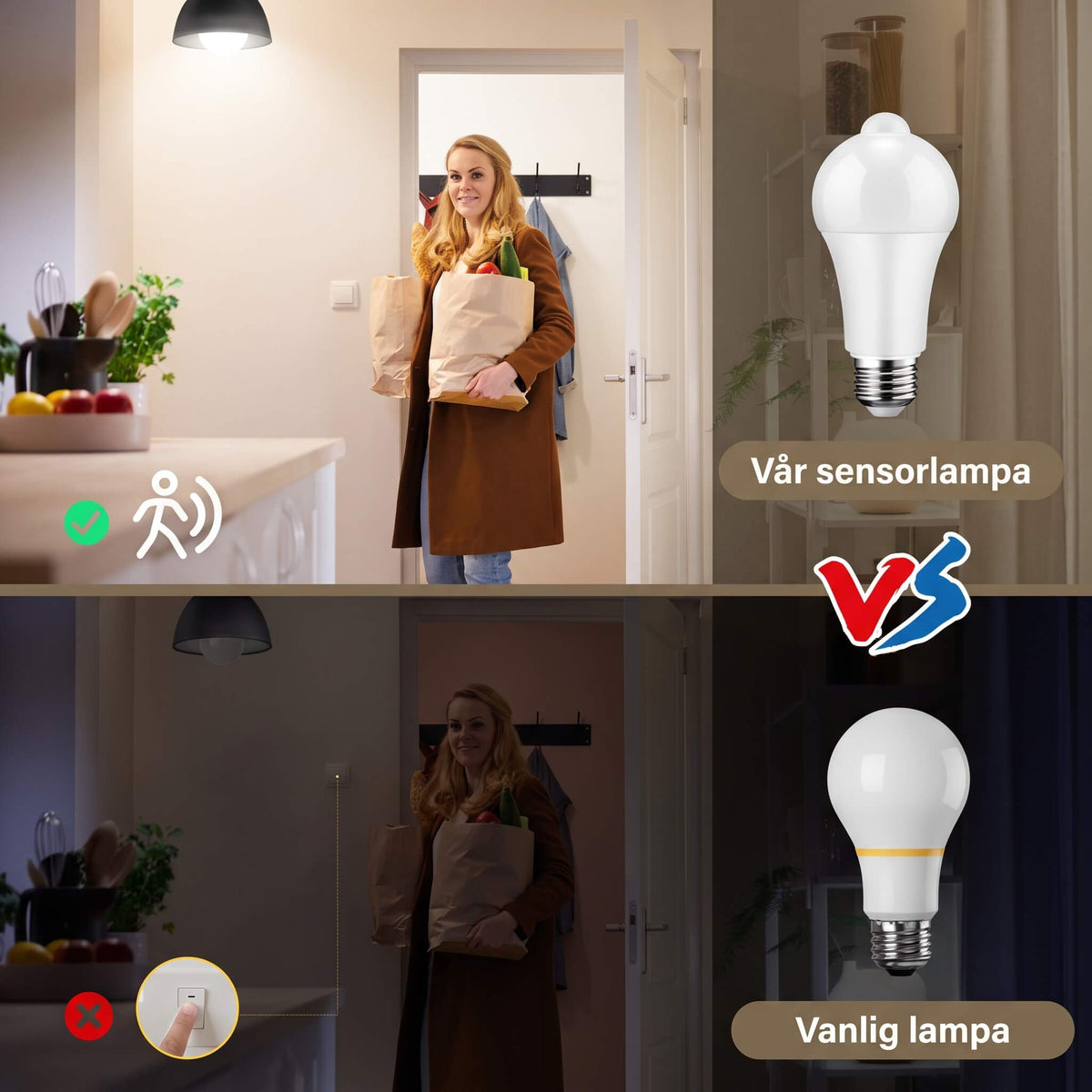 JONATAN – Ampoule LED intelligente E27 12W avec détecteur de mouvement et capteur de luminosité – Éclairage automatique pour entrée, garage et véranda