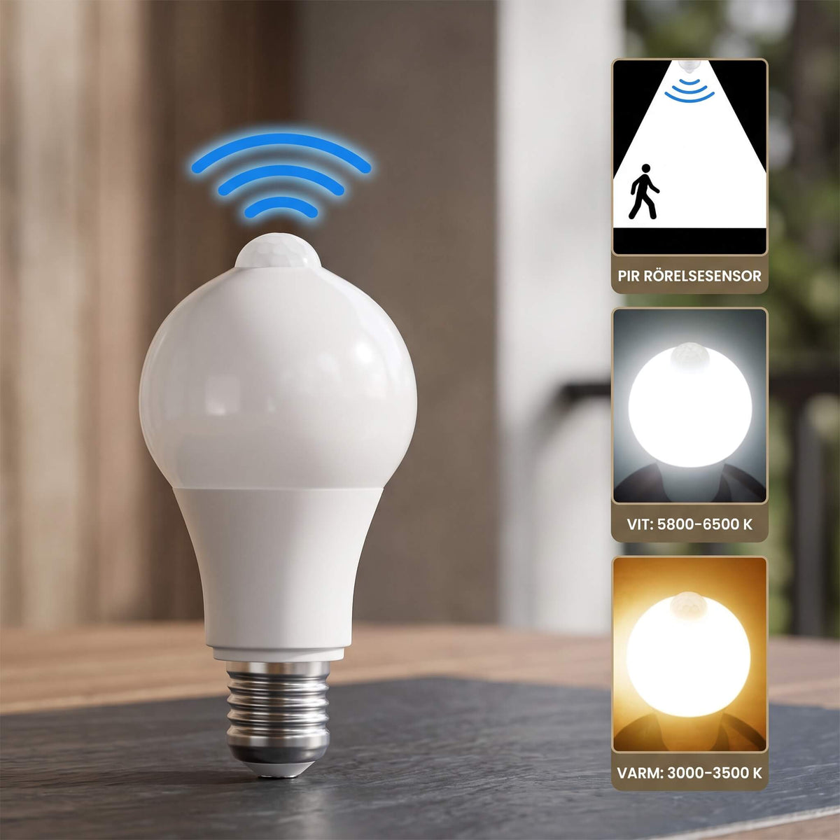 JONATAN – Ampoule LED intelligente E27 12W avec détecteur de mouvement et capteur de luminosité – Éclairage automatique pour entrée, garage et véranda
