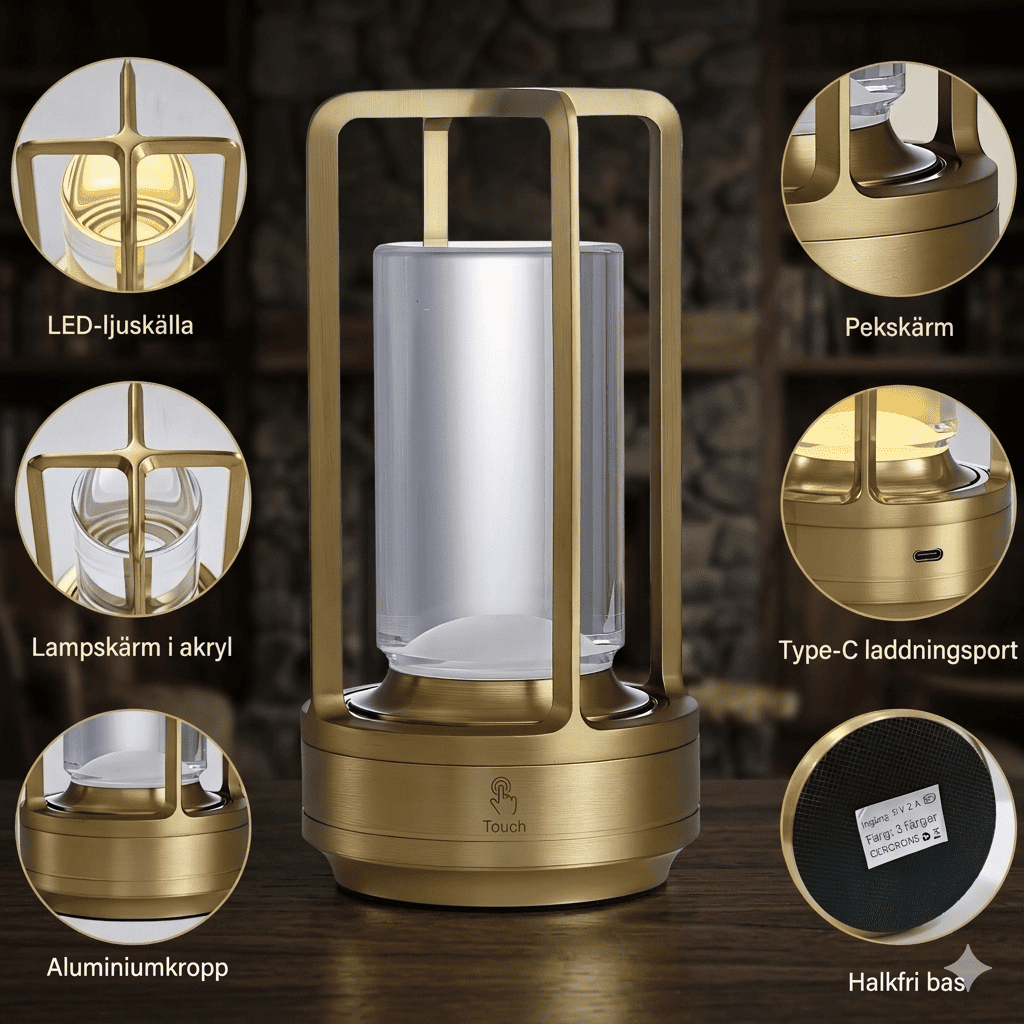 LARA – Crystal LED Table Lamp with Touch Control, Dimmer & Rechargeable Battery