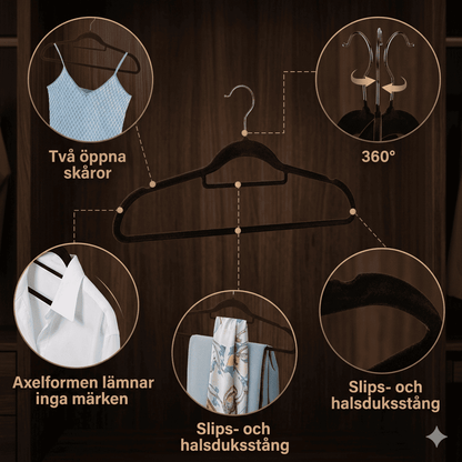 LAURA – Cintres en velours haut de gamme, lot de 10 avec surface antidérapante, crochet à 360° et design peu encombrant