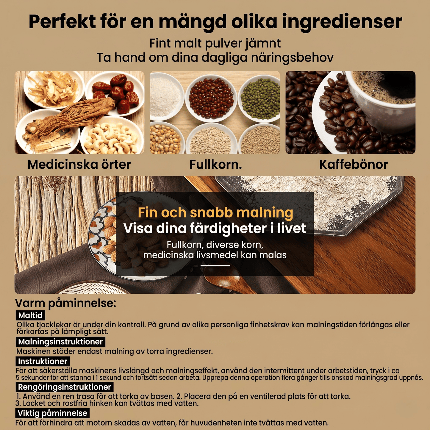LIVIA – Elektrisk Mini-Kvern for Kaffe, Krydder & Babymat, Ultrafin Maling