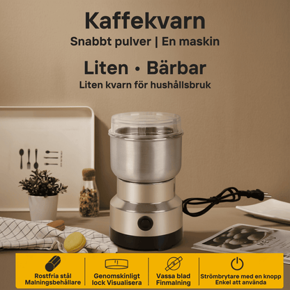 LIVIA – Elektrisk Mini-Kvern for Kaffe, Krydder & Babymat, Ultrafin Maling