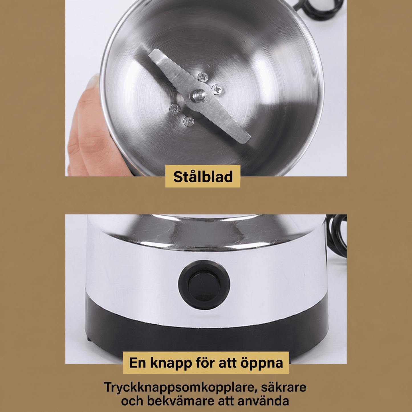 LIVIA – Elektrisk Mini-Kvern for Kaffe, Krydder & Babymat, Ultrafin Maling
