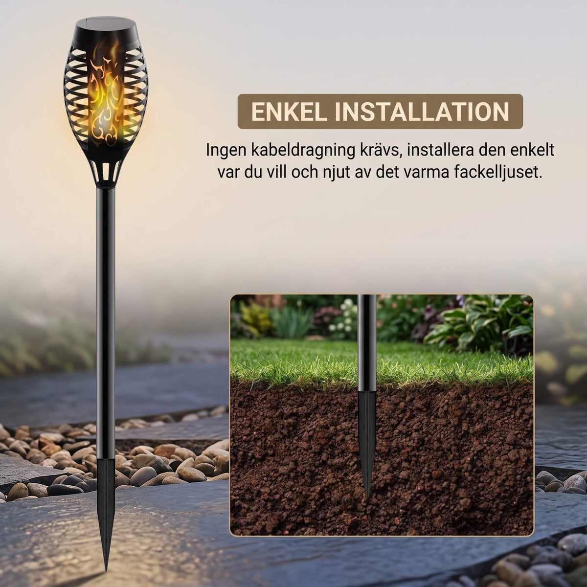 LUDVIG – Solarbetriebene LED-Fackel mit Flammeneffekt – Wasserdicht IP65 Außenbeleuchtung für Garten, Terrasse und Rasen