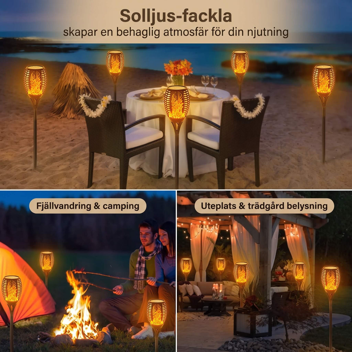 LUDVIG – Solarbetriebene LED-Fackel mit Flammeneffekt – Wasserdicht IP65 Außenbeleuchtung für Garten, Terrasse und Rasen