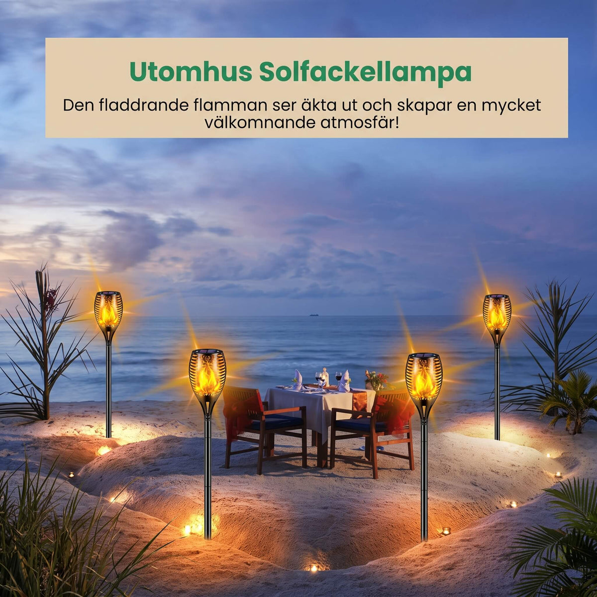 LUDVIG – Solarbetriebene LED-Fackel mit Flammeneffekt – Wasserdicht IP65 Außenbeleuchtung für Garten, Terrasse und Rasen