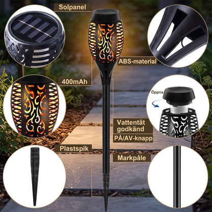 LUDVIG – Solarbetriebene LED-Fackel mit Flammeneffekt – Wasserdicht IP65 Außenbeleuchtung für Garten, Terrasse und Rasen
