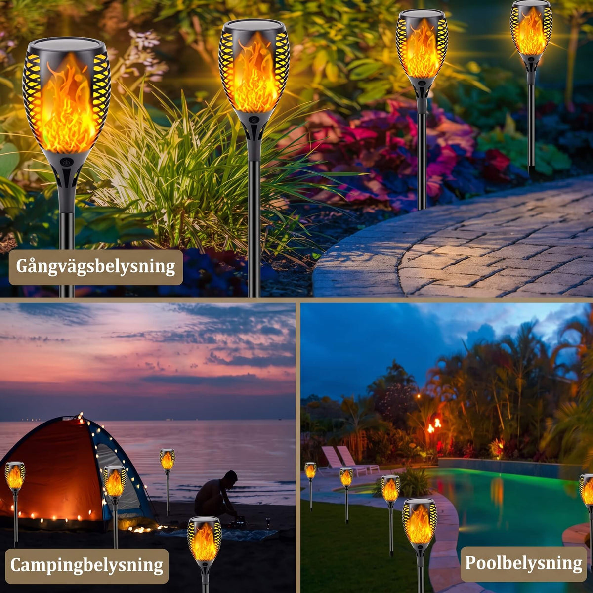 LUDVIG – Solarbetriebene LED-Fackel mit Flammeneffekt – Wasserdicht IP65 Außenbeleuchtung für Garten, Terrasse und Rasen