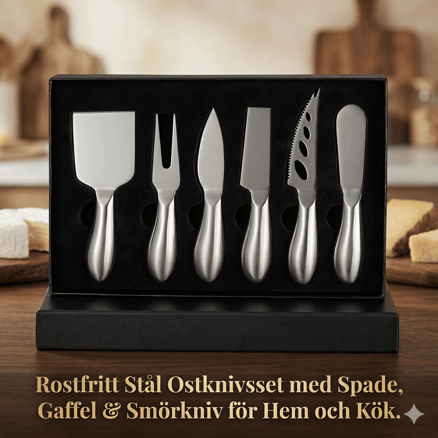 MARGO – Rostfritt Stål Ostknivsset med Spade, Gaffel & Smörkniv för Hem och Kök