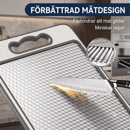 MOA – Dubbelsidig Skärbräda i Rostfritt Stål och Vetestrå – Reptålig Skärbräda med Halkfria Kanter