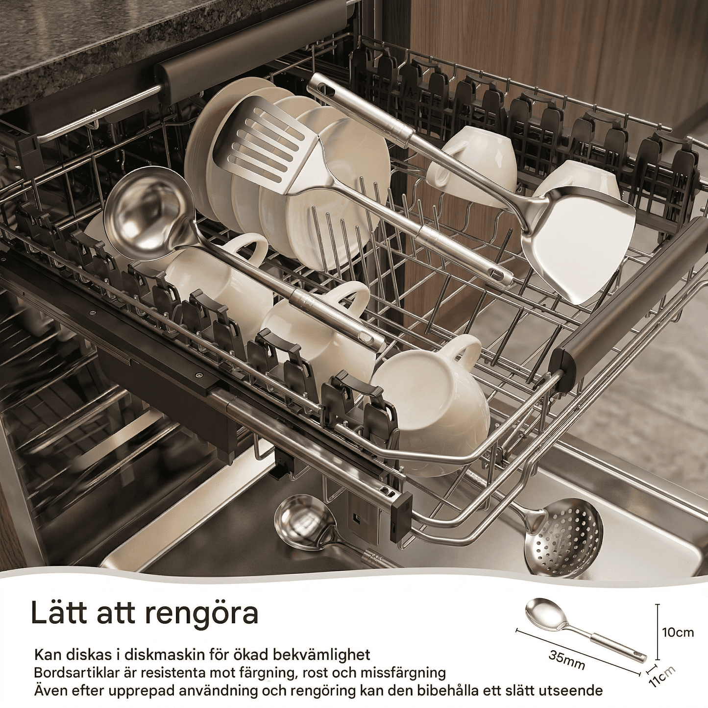 MYRA - Set de 6 outils de cuisine en acier inoxydable avec poignée ergonomique et trou de suspension