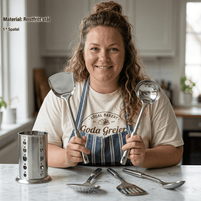 MYRA - Set de 6 outils de cuisine en acier inoxydable avec poignée ergonomique et trou de suspension